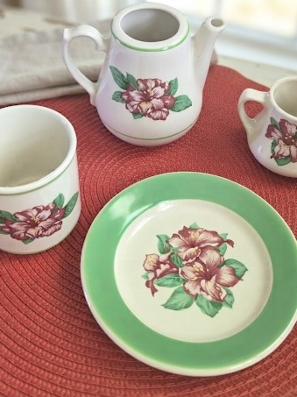 Vintage Homer Laughlin Floral Tea Set  Teapot (No Lid), Creamer, Mug And Saucer